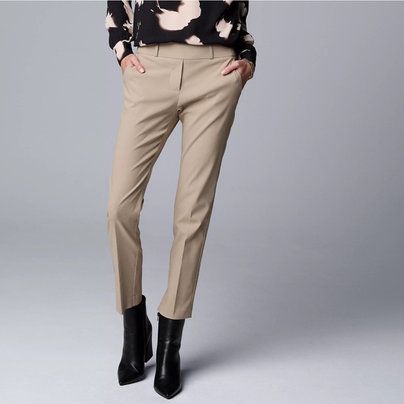 Women's Simply Vera Vera Wang High-Waist Straight Ankle Khaki Pants, Size 12 - Picture 1 of 9